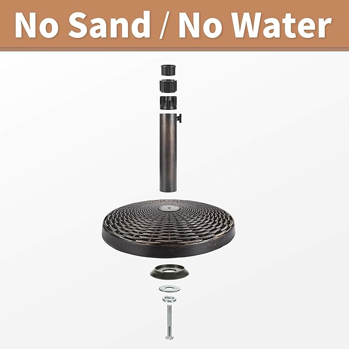 FLAME&SHADE 26lb Round Base Stand Weight for Patio Market Table Umbrella Outdoor, Bronze