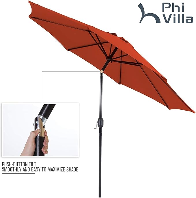 PHI VILLA Outdoor Patio Dining Set for 4 with 9ft Patio Umbrella (No Base), Outdoor Table and Chairs with Adjustable Patio Folding Chair & 37" Metal Dining Table for Garden, Yard and Deck