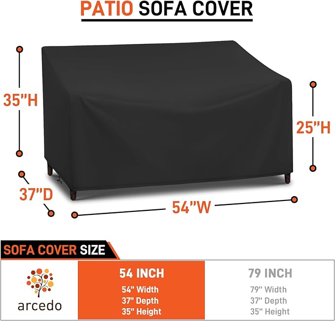 Arcedo Waterproof 2-Seater Loveseat Covers for Patio Furniture, Weatherproof Outdoor Chair Seat Couch Sofa Cover, 54" W x 37" D x 35" H, Black