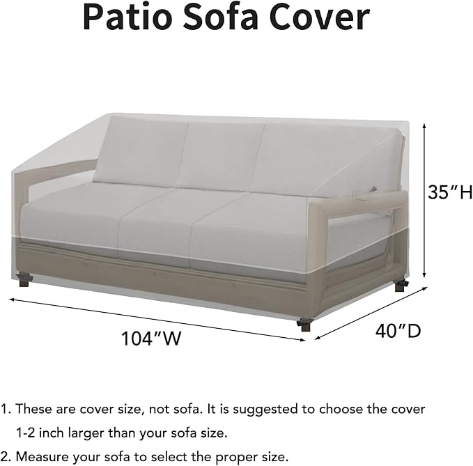 Easy-Going Patio Sofa UV Resistant Outdoor Couch Bicolor 3-Seater Bench Waterproof Furniture Cover with Reflective Hemming (104Wx40Dx35H inch, Gray/Dark Gray)