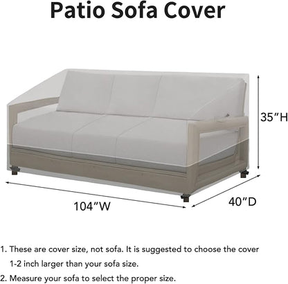 Easy-Going Patio Sofa UV Resistant Outdoor Couch Bicolor 3-Seater Bench Waterproof Furniture Cover with Reflective Hemming (104Wx40Dx35H inch, Gray/Dark Gray)