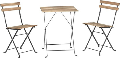 Folding Patio Bistro Set – 3-Piece Acacia Wood and Steel Café Table and Chairs for Porch, Deck, Garden, or Balcony Furniture by Lavish Home (Brown)