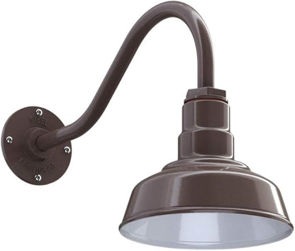 Steel Lighting Co. | Dusk to Dawn | Hawthorne Barn Light | Outdoor Wall Mounted | 8 in Dome | 16 inch Gooseneck| Small Farmhouse Light Made in America | Dark Bronze Exterior/White Interior