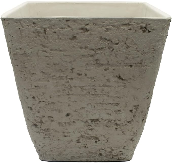 The HC Companies Tahoe Tall Square Planter - Weather-Resistant Indoor & Outdoor Plant Pot - Premium Decorative Planter Made from Crushed Stone Resin (16”H, White Birch, Pack of 1)