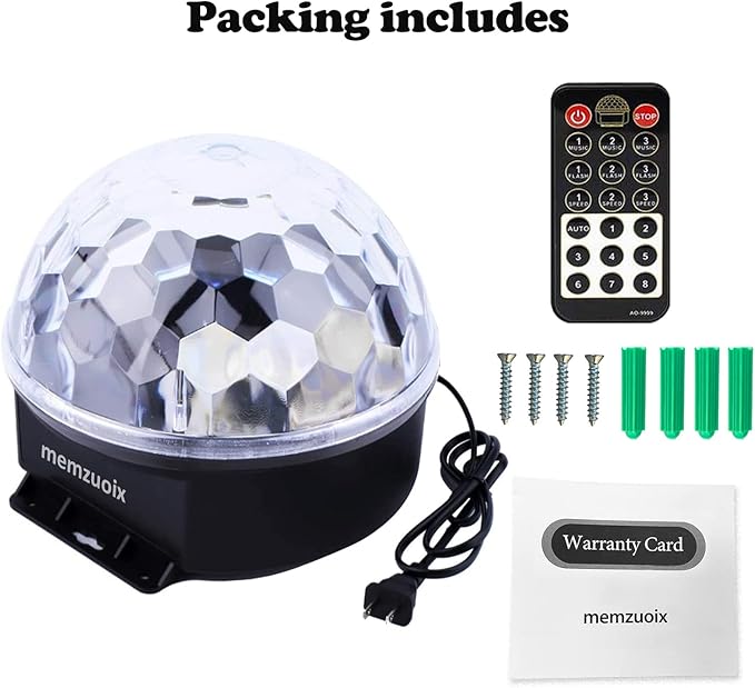 memzuoix Disco Ball Dj Strobe Light with 6 Colors, Sound Activated Big-Size Magic Stage Party Light with Remote Control, Halloween Decorations Bar Wedding Home Club (7'' Big Size)
