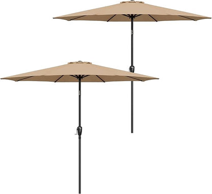 Simple Deluxe 2 Pack 9FT Outdoor Patio Umbrella Table Market Umbrella with Push Button Tilt and Crank, 8 Sturdy Ribs, UV Protection Waterproof for Garden, Lawn, Deck, Backyard, Pool,Tan