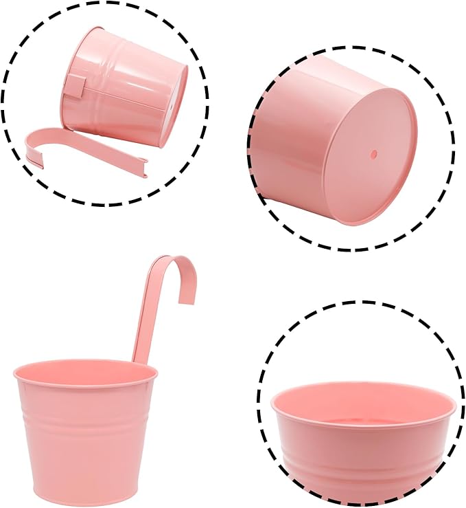 Hanging Planters Set of 2 - Small Modern Pink Outdoor Pots with Sturdy Hooks, Space-Saving Design for Patio, Garden, Balcony - Durable Weather-Resistant Plant Containers