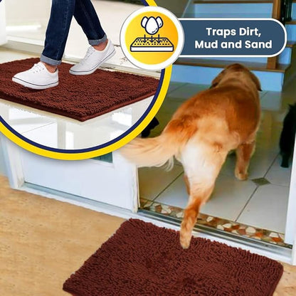 Muddy Mat® | Super Water Absorbent Door Mat Indoor, Microfiber Quick Dry Chenille Entryway Rug, Slip Resistant Front Door Mat, Indoor Mats for Entryway, Machine Washable Pet Rug, Brick Red 20" x 48"