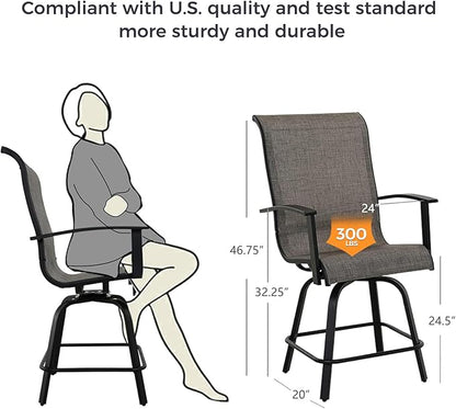 Grand patio Outdoor Swivel Bar Stools with Armrests Backs, 24" Height Patio Chairs for Porch Deck, Set of 4, Outdoor Sling Fabric (Coffee, 4PC)