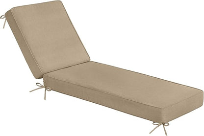 Sundale Outdoor Olefin Chaise Lounge Cushion, Water-Resistant Patio Lounge Chair Cushion, Thick Lounger Pad with 4 Straps Khaki, 80 x 26 x 4 Inches