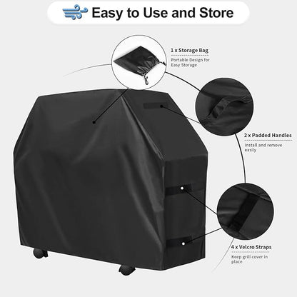 OutdoorLines Waterproof Heavy Duty BBQ Grill Cover - Universal Barbecue Grill Covers UV Resistant Barbeque Gas Grill Cover for Outdoor Outside Grill, 72L x 26W x 51H Inch, Black