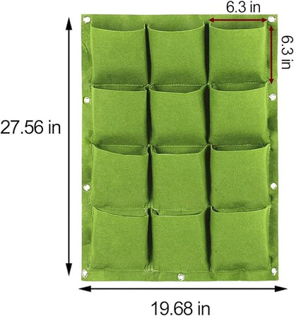 WFIST Vertical Hanging Planter Bag, Breathable Felt Wall Garden Planter with Metal Grommets, Indoor/Outdoor Space-Saving Herb & Flower Growing Pouch (12-Pocket)
