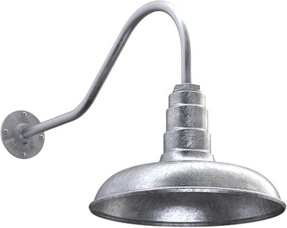 Steel Lighting Co. Topanga Barn Light | Outdoor Wall Mounted | Farmhouse Garage Light Made in America | 14 inch Dome | 23 inch Gooseneck | Galvanized Exterior/Galvanized Interior