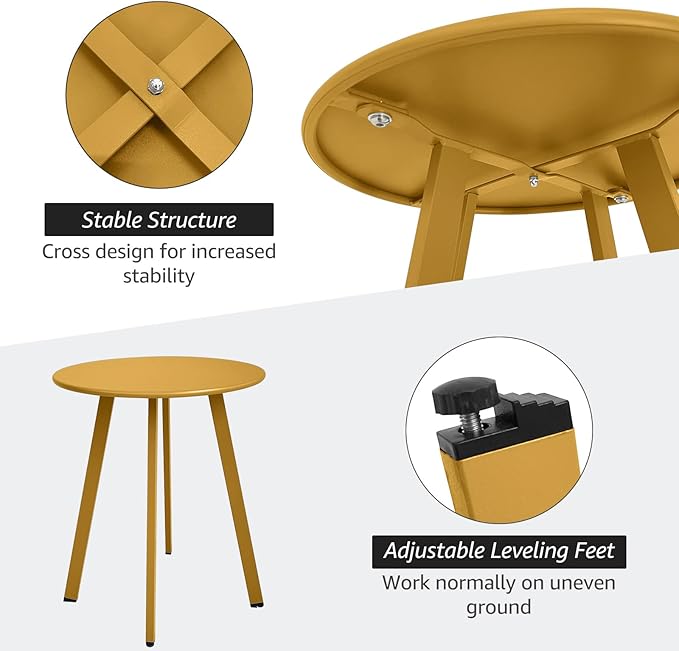 Meluvici Outdoor Side Table - Weather Resistant Patio Small Round Metal Steel Side Table, Waterproof End Table for Garden, Balcony, Yard - Yellow