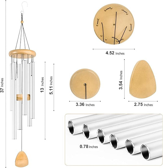 Large Aluminium Wind Chimes 37 Inches to Create a Zen Atmosphere Suitable for Outdoor, Garden, Patio Decoration. Classic Wind Chimes with Wind Catcher Suitable as A Gift for Unisex(White)