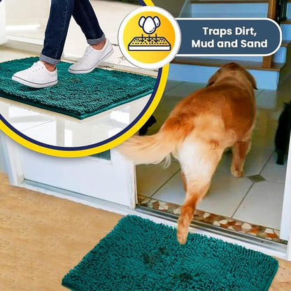 Muddy Mat® | Super Water Absorbent Door Mat Indoor, Microfiber Quick Dry Chenille Entryway Rug, Slip Resistant Front Door Mat, Indoor Mats for Entryway, Machine Washable Pet Rug, Teal 24" x 96"