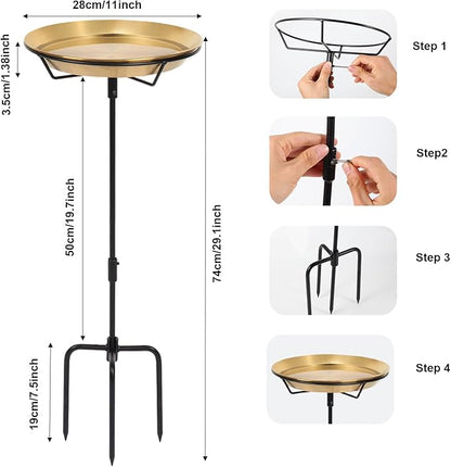HRAYLTOP Standing Bird Bath Bird Feeder Bowl with 29.1 inch Iron Stand - Detachable Outdoor Decor for Garden Backyard Patio and Deck - Perfect for Attracting Birds