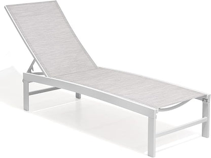 Crestlive Products Outdoor Lounge Chairs, Aluminum Pool Chaise Lounge Chairs, Adjustable Five-Position Tanning Recliner, All Weather for Patio, Beach, Yard, Pool (1PC Multi-Color)