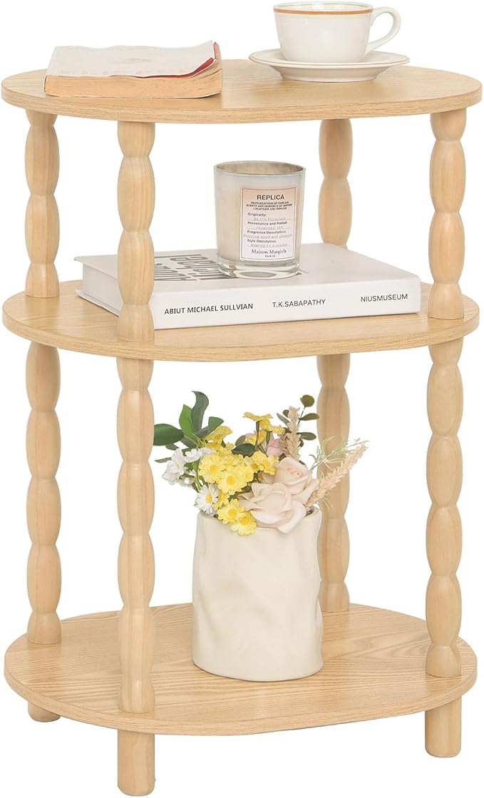 MaxSmeo End Table, Small Oval Side Table for Small Spaces, Modern Night Stand Accent Table for Living Room, Bedroom, Natural