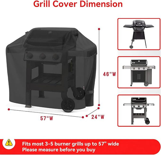 57 Inch Grill Cover for Outdoor Grill, Heavy Duty Waterproof BBQ Cover, Fade Resistant & Tear Resistant Gas Grill Cover