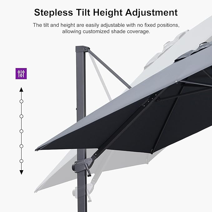 PURPLE LEAF 9' × 9' Patio Cantilever Umbrella Outdoor Square Adjustable Offset Umbrellas with 360-degree Rotation and 8 Heavy Duty Metal Ribs for Garden Deck Pool Gray