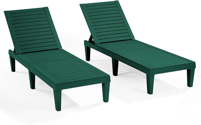 Nestl Sun Tanning Chair - Forest Green Chaise Lounge Chair Outdoor, Lightweight Pool Lounge Chairs Set of 2, Adjustable 5-Position Reclining Lawn Chair, Waterproof Beach Outdoor Lounge Chairs