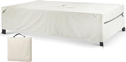 Rectangular Patio Furniture Cover with Zipper, Heavy-Duty Tough Canvas Waterproof Outdoor Dining Table and Chairs General Purpose Patio Table Cover (Beige, 72''x72''x28'')