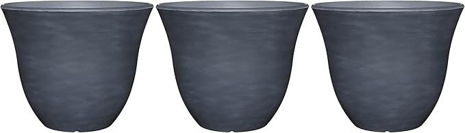 Classic Home and Garden Indoor/Outdoor Round Honeysuckle Resin Flower Pot Planter, Zinc Grey, 13" (Pack of 3)