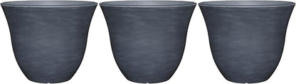 Classic Home and Garden Indoor/Outdoor Round Honeysuckle Resin Flower Pot Planter, Zinc Grey, 13" (Pack of 3)