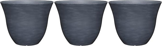 Classic Home and Garden Indoor/Outdoor Round Honeysuckle Resin Flower Pot Planter, Zinc Grey, 13" (Pack of 3)