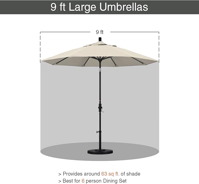 California Umbrella 9' Round Aluminum Outdoor Deck, Pool or Patio Umbrella, Crank Lift, Auto Tilt, Bronze Pole, Antique Beige Olefin