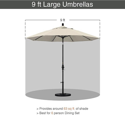 California Umbrella 9' Round Aluminum Outdoor Deck, Pool or Patio Umbrella, Crank Lift, Auto Tilt, Bronze Pole, Antique Beige Olefin