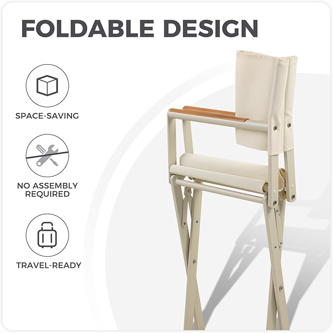 Grand patio Extra-Wide 2-Pack Directors Chairs, Folding Dining Chair Set of 2 with Sling and Woodgrain Armrests, Outdoor, Apricot