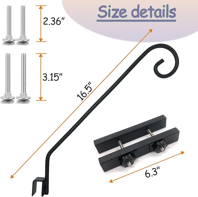Deck Hook Rail Suitable for Hanging Flower Baskets Wind Chimes Planters Bird Feeders Lights, Heavy Duty Fence Deck Hook Rail Holds up to 15lbs with Ease Note: Pole Length: 16.5 inches