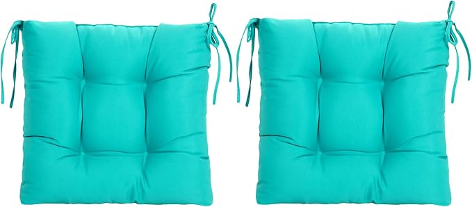 ARTPLANT Outdoor Dinning Seat Pads Cushions with Tie 19"x19"x4",Square Wicker Outdoor Tufted Chair Cushion,Set of 2,Lake Blue