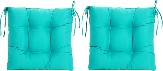 ARTPLANT Outdoor Dinning Seat Pads Cushions with Tie 19"x19"x4",Square Wicker Outdoor Tufted Chair Cushion,Set of 2,Lake Blue