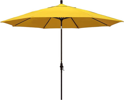 California Umbrella 11Ft Premium Patio Umbrella, Hand-Crank, Tilt-Collar, Bronze Frame, Solution Dyed Lemon Fabric