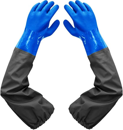 Haiou PVC Chemical Resistant, Long Rubber, Heavy Duty Waterproof Gloves for Chemical and Acid Work, 25 inches, Large-(Blue)