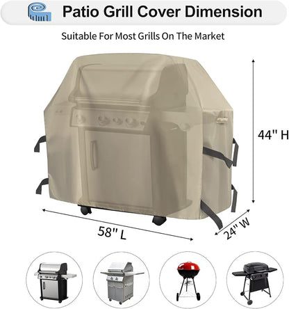 OutdoorLines Waterproof Heavy Duty BBQ Grill Cover - Universal Barbecue Grill Covers UV Resistant Barbeque Gas Grill Cover for Outdoor Outside Grill, 58L x 24W x 44H Inch, Camel