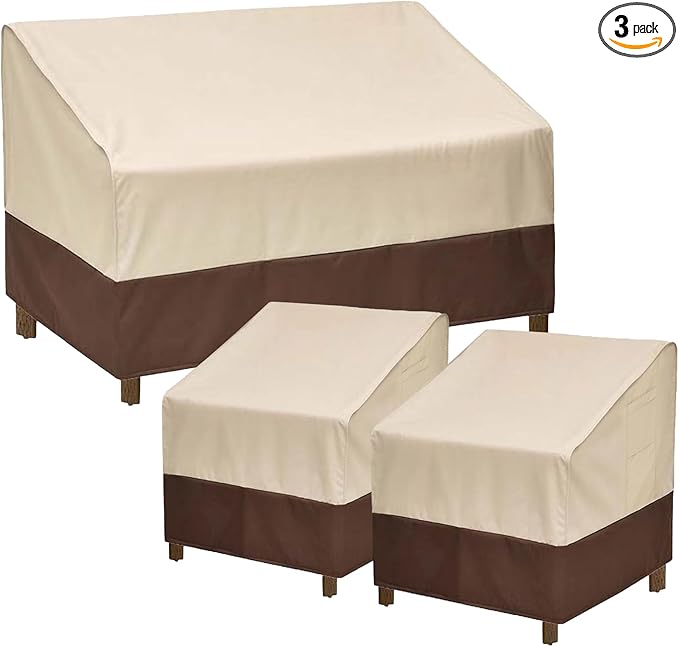 loriano 3-Piece Patio Furniture Covers Set, Waterproof Outdoor Chair & Loveseat Covers, Heavy Duty 600D Oxford Fabric with UV Protection, Windproof Design for All-Weather Protection