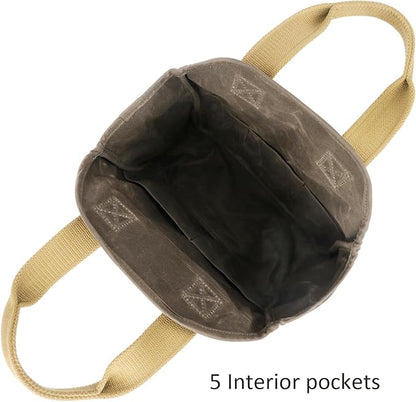 Tourbon Waxed Canvas Garden Tool Bag Gardening Tools Storage Tote with 5 Interior and 6 Exterior Pockets Multi-Functional Organizer for Gardener Florist Workshop