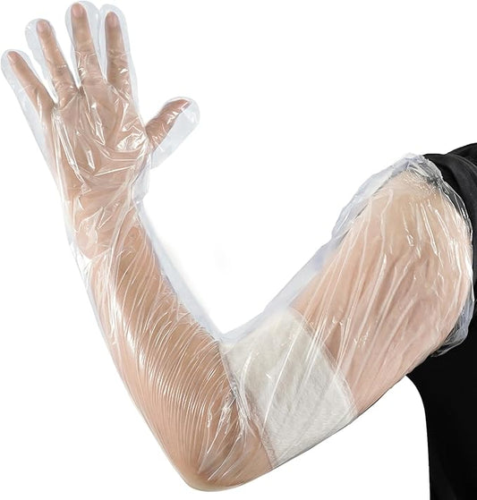50Pcs Veterinary Insemination Rectal Long Gloves Disposable Plastic Full Arm 35.5inch for Field Dressing House Cleaning Gardening