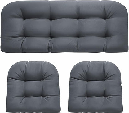 DANGHOOGY Wicker Chair Cushions, Waterproof Outdoor Loveseat Cushions for Patio Furniture, Tufted Wicker Furniture Cushions, 1 Loveseat and 2 U-Shaped Cushions, Grey