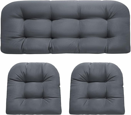 DANGHOOGY Wicker Chair Cushions, Waterproof Outdoor Loveseat Cushions for Patio Furniture, Tufted Wicker Furniture Cushions, 1 Loveseat and 2 U-Shaped Cushions, Grey
