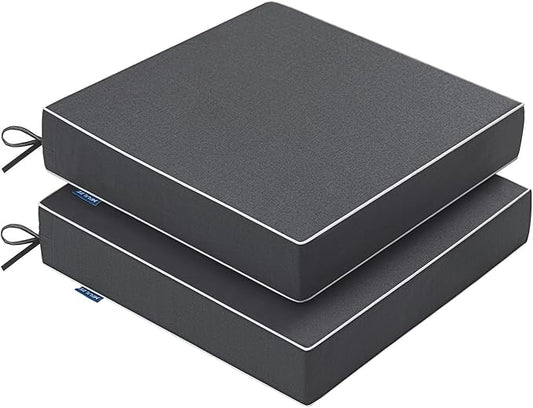 MIULEE Grey Outdoor Chair Cushions Set of 2, 18.5x16x3 Inch Waterproof Patio Seat Cushions for Outdoor Furniture Couch Sofa, 3 Year Color Fastness High Density Foam with Adjustable Ties