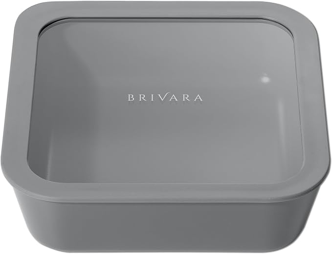 Glass Food Storage Container with Lid, 8-Cup Large Square | Microwave-Safe Airtight Lid, Oven-Safe Ceramic-Coated Glass | Zero Plastic, No PFAS/PFOA/BPA, Reusable [Smoke]