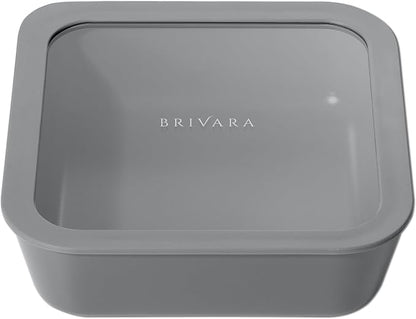 Glass Food Storage Container with Lid, 8-Cup Large Square | Microwave-Safe Airtight Lid, Oven-Safe Ceramic-Coated Glass | Zero Plastic, No PFAS/PFOA/BPA, Reusable [Smoke]