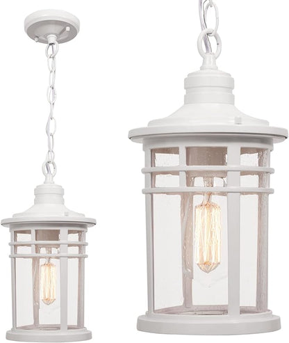Darkaway Large Outdoor Pendant Lights for Porch, 15inch Outdoor Chandelier Hanging Porch Lights Ceiling Mount Aluminum with Seeded Glass for Front Porch Gazebo Patio (Large, White)