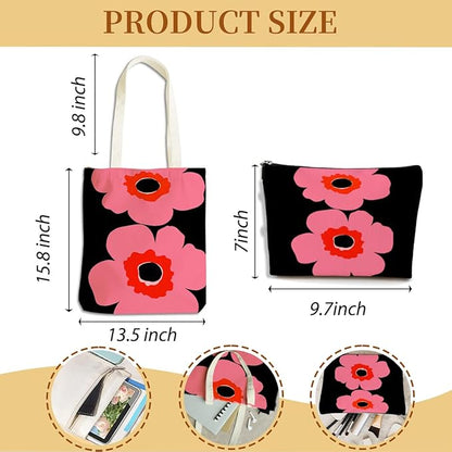 Flower Plant Lover Gifts for Women Canvas Tote Bag with Makeup Bag Cosmetic Bags Grocery Bags for Shopping Christmas