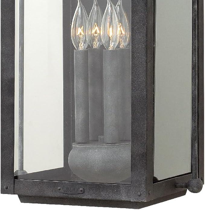 Hinkley Anchorage Large Four Light Wall Mount Lantern - Estate & Heritage Series, Aluminum, Clear Glass - Aged Zinc Finish